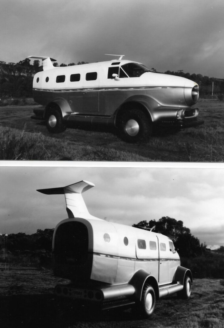Two unique hybrid vehicles combining airplane and car designs.