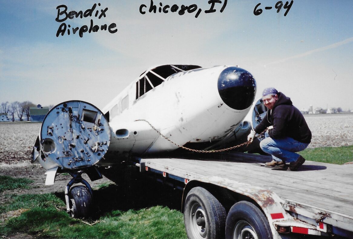 A vintage Bendix airplane on a trailer in Chicago, 1994.